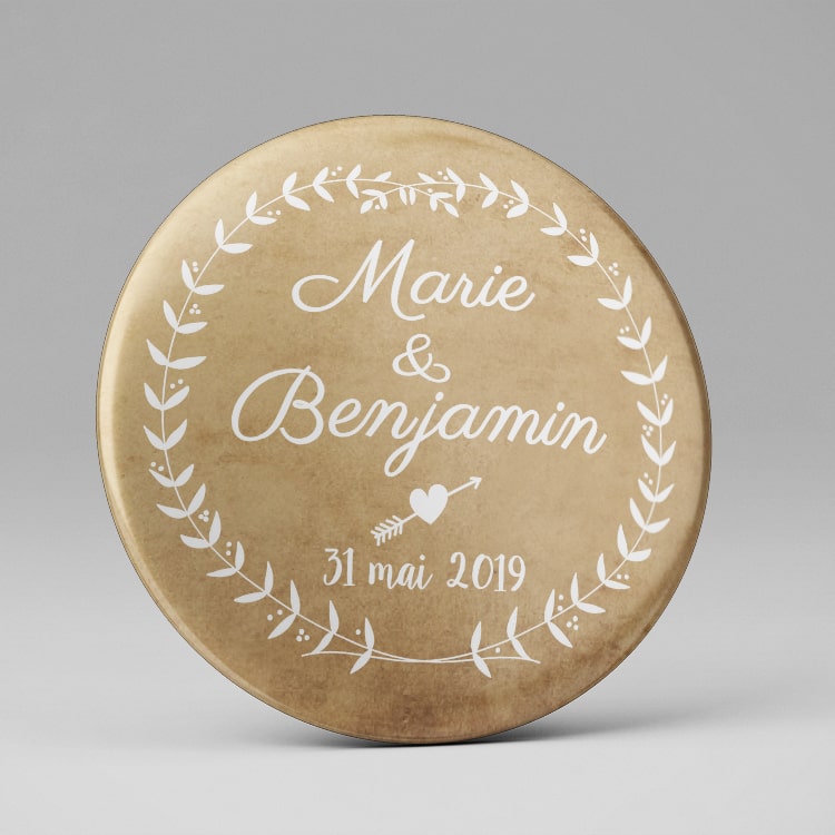 Badge remerciement personnalisé Mariage / Couronne de laurier
