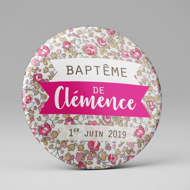 Magnet souvenir baptême / Rose girly