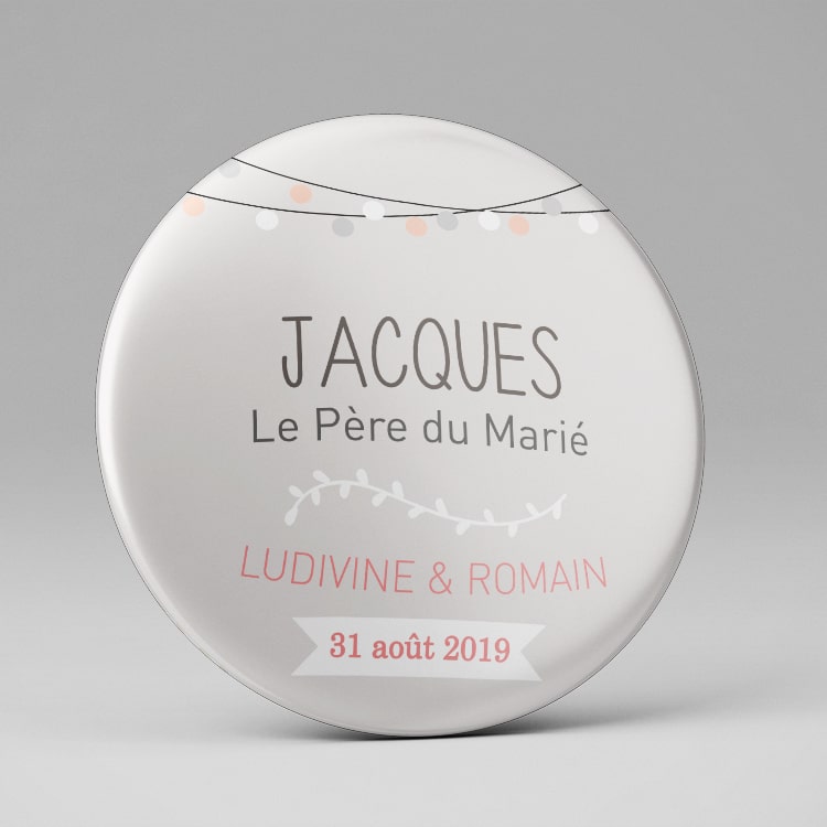 Badge prénom personnalisé Mariage / Chic gris rose