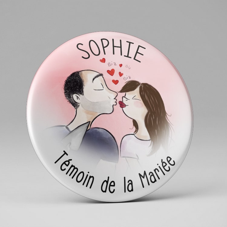 Badge personnalisé mariage / Marque place / Illustration mariés